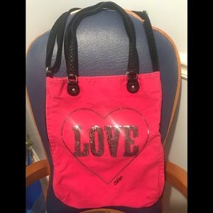 Aeropostale pink/black silver bling Love Heart design tote bag